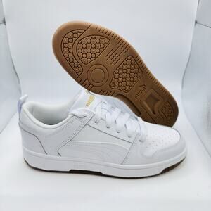 Size 7.5 - PUMA Rebound LayUp White/Gold/Gum Men’s Sneaker Shoe (389787-01)